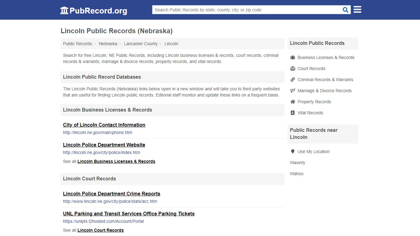 Free Lincoln Public Records (Nebraska Public Records) - PubRecord.org